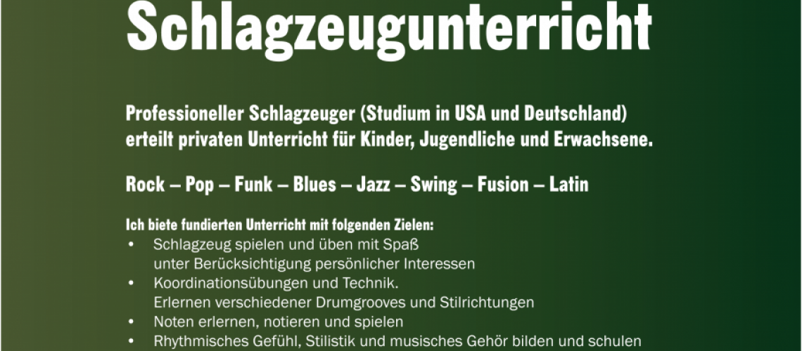 Prof. Schlagzeugunterricht für Kinder, Jugendliche & Erwachsene